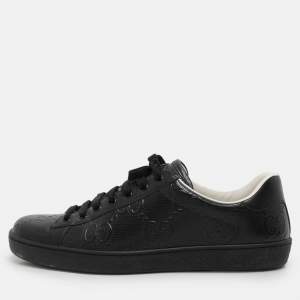 Gucci Black Perforated GG Embossed Leather Ace Low Top Sneakers Size 42