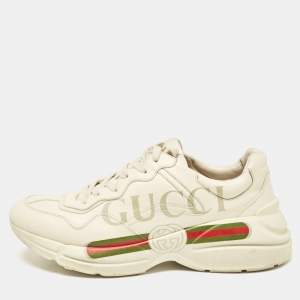 Gucci Cream Leather Rhyton Lace Up Sneakers Size 44
