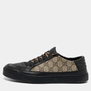 Gucci Black/Beige Leather and GG Supreme Canvas Low Top Sneakers Size 41