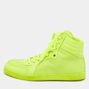 Gucci Neon Green Leather High-Top Sneakers Size 42.5