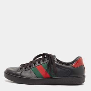 Gucci Black Leather and Python Embossed Leather Ace Low Top Sneakers Size 38.5