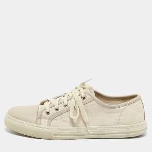 Gucci Off-White Leather And GG Canvas Low Top Sneakers Size 42