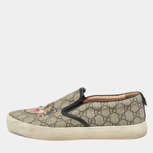 Gucci Black/Beige GG Supreme Canvas Tiger Print Slip On Sneakers Size 43