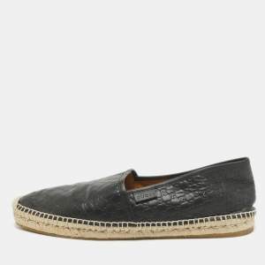  Gucci Black Microguccissima Leather Slip On Espadrille Flats Size 44