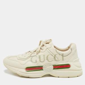 Gucci Cream Leather Vintage Logo Rhyton Sneakers Size 44
