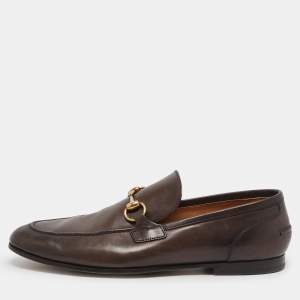 Gucci Brown Leather Jordaan Loafers Size 41