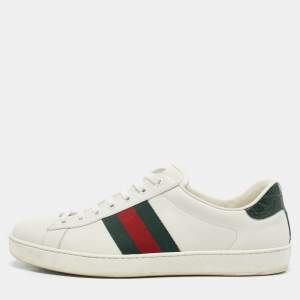 Gucci White Crocodile Leather and Leather Ace Lace Up Sneakers Size 44.5