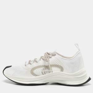 Gucci White Knit Fabric Run Sneakers Size 43.5