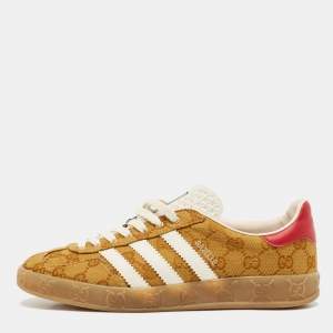 Adidas x Gucci Red/Brown GG Canvas Gazelle Low Top Sneakers Size 39.5