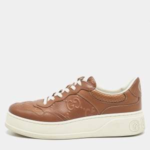 Gucci Brown Jumbo GG Embossed Leather Low Top Sneakers Size 42.5