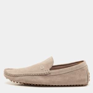 Gucci Grey Suede GG Interlocking Slip On Loafers Size 43.5
