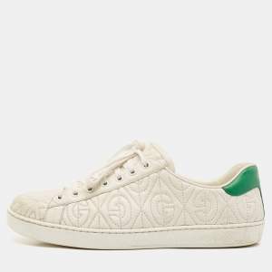 Gucci White Leather Ace G Rhombus Low Top Sneakers Size 42                      