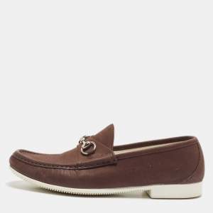Gucci Brown Nubuck Leather Horsebit Loafers Size 43