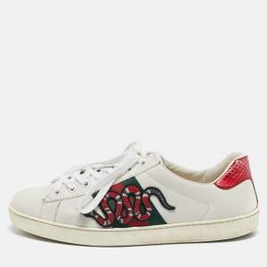 Gucci White Leather Ace Snake Low Top Sneakers Size 40.5