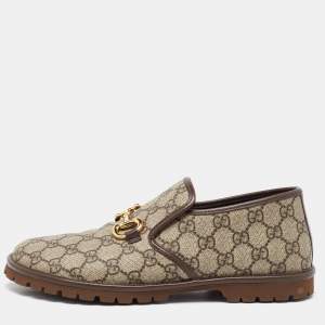 Gucci Beige/Brown GG Supreme Canvas and Leather Horsebit Loafers Size 40
