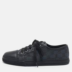 Gucci Black GG Canvas and Leather Low Top Sneakers Size 41.5