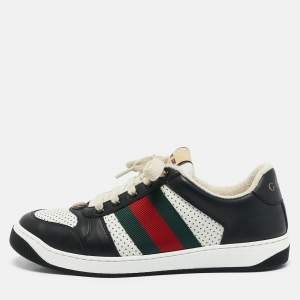 Gucci Black/White Perforated Leather Screener Sneakers Size 39.5