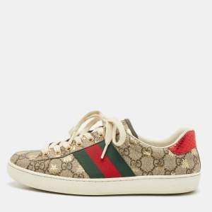 Gucci Brown/Beige GG Supreme Canvas Printed Bee Ace Sneakers Size 39