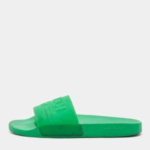 Gucci Green Rubber Logo Pool Flat Slide Sandals Size 45