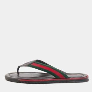Gucci Brown Micro Guccissima Leather Web Thong Flip Flop Sandals Size 44.5