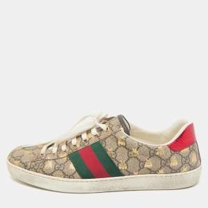 Gucci Beige/Brown GG Supreme Canvas Bee Ace Sneakers Size 43