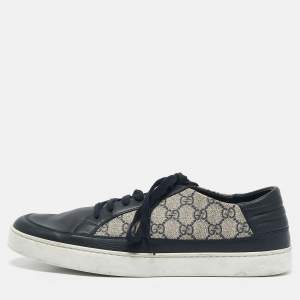 Gucci Navy Blue GG Supreme Canvas and Leather Low Top Sneakers Size 45