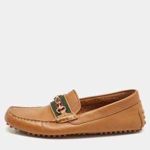 Gucci Brown Leather Horsebit Web Slip On Loafers Size 40.5
