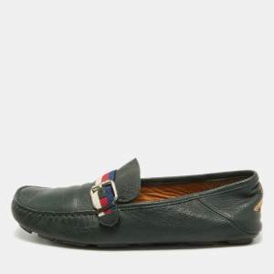 Gucci Green Leather Web Driver Loafers Size 40