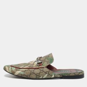Gucci Multicolor Tian Print GG Supreme Canvas Horsebit Flat Mules Size 40