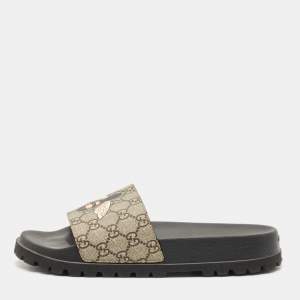 Gucci Beige GG Supreme Bee Pool Slides Size 43