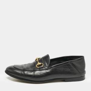 Gucci Black Leather Jordaan Horsebit Slip On Loafers Size 39