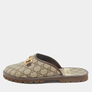 Gucci Beige/Brown GG Supreme Canvas and Leather Flat Mules Size 42.5