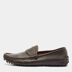 Gucci Dark Brown Leather Guccissima Slip on Loafers Size 40