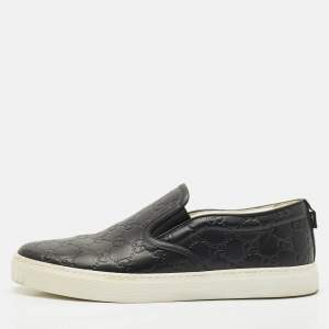 Gucci Black Guccissima Leather Slip On Sneakers Size 43