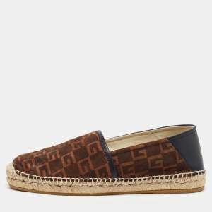Gucci Dark Brown/Black G Cube Suede and Leather Slip On Espadrille Flats Size 43.5