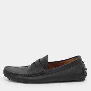Gucci Black Diamante Leather Penny Loafers Size 41
