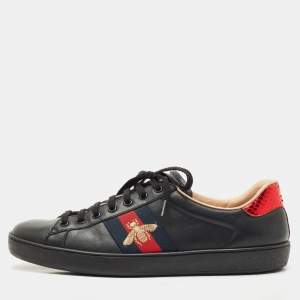 Gucci Black Leather Ace Lace Up Sneakers Size 45
