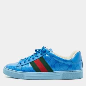 Gucci Blue GG Crystal Canvas Ace Sneakers Size 42