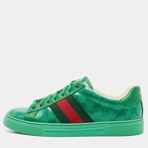 Gucci Green GG Crystal Canvas Ace Low Top Sneakers Size 41