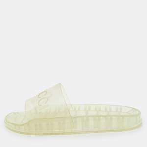 Gucci Transparent Rubber Logo Slide Flat Sandals Size 42