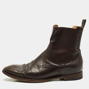Gucci Brown Leather and Elastic Ankle Boots Size 43.5