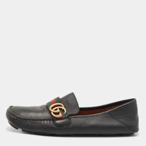 Gucci Brown Leather GG Web Penny Loafers Size 43.5