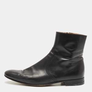 Gucci Black Brouge Leather Ankle Boots Size 43