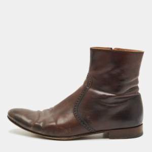 Gucci Brown Brogue Leather Zip Ankle Length Boots Size 43