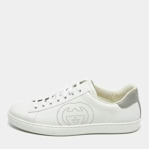 Gucci White Perforated Interlocking G Leather Ace Sneakers Size 42