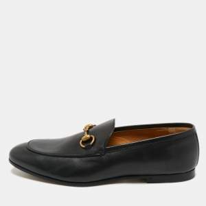 Gucci Black Leather Jordaan Slip On Loafers Size 41.5