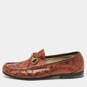 Gucci Orange/Brown Python Horsebit Slip On Loafers Size 42.5 