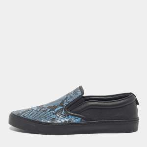 Gucci Black/Blue  Python And Leather Slip On Sneakers Size 42.5