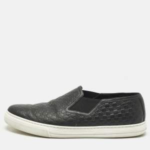 Pre Owned Gucci Black Microguccissima Leather Slip On Sneakers Size 46.5