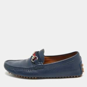 Gucci Navy Blue Leather Horsebit Loafers Size 40